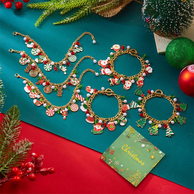 Trendiges Merry Christmas Metallkettenarmband für Damen Exquisite Nikolaus Schneeflocke Elch Schneemann Charms Armbänder Party Schmuck