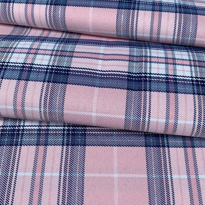 New Plaid Polyester Yarn-Dyed Fabric with Gold & Silver Threads for DIY Pleated Skirts