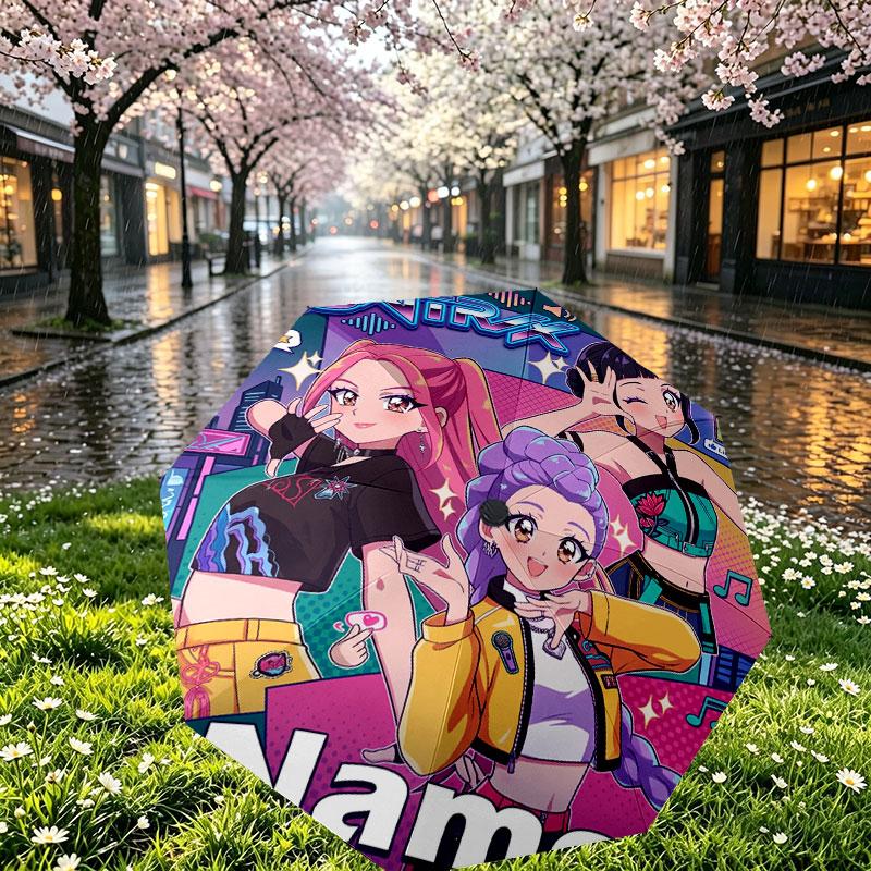 Custom Name Personalized Kpop Demon Hunter Print Umbrella, Auto Open Close, 8‑Rib Sturdy Frame, Commute Camping Hiking Use, Birthday Gift
