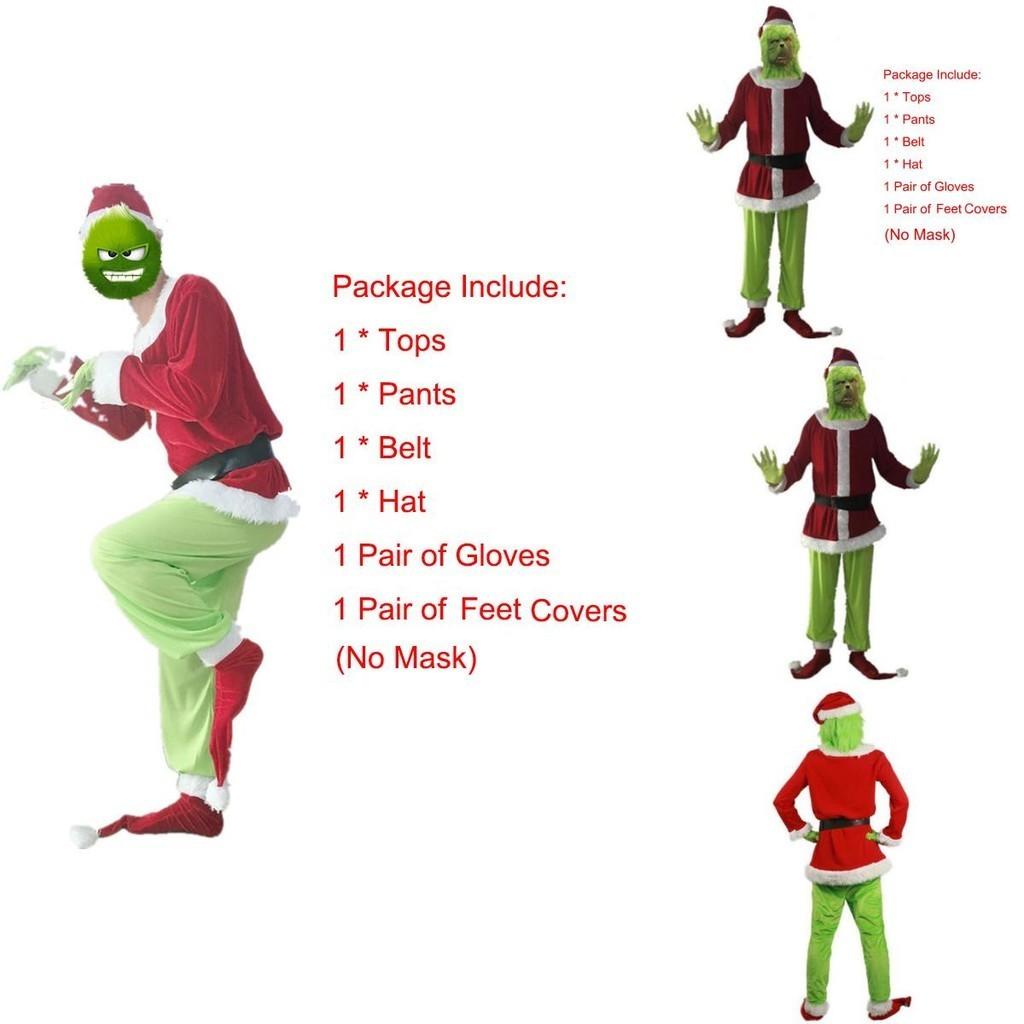 Polyester Grinch Kostüm Anzug Mit Hut Jacke Gürtel Handschuhe Hose Fußabdeckung