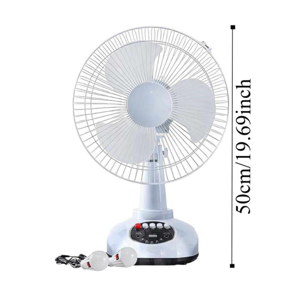 12 Inch Solar Fan Portable Energy Saving Oscillating Fan LED Light Lighting Function Solar Powered Fan Table Use