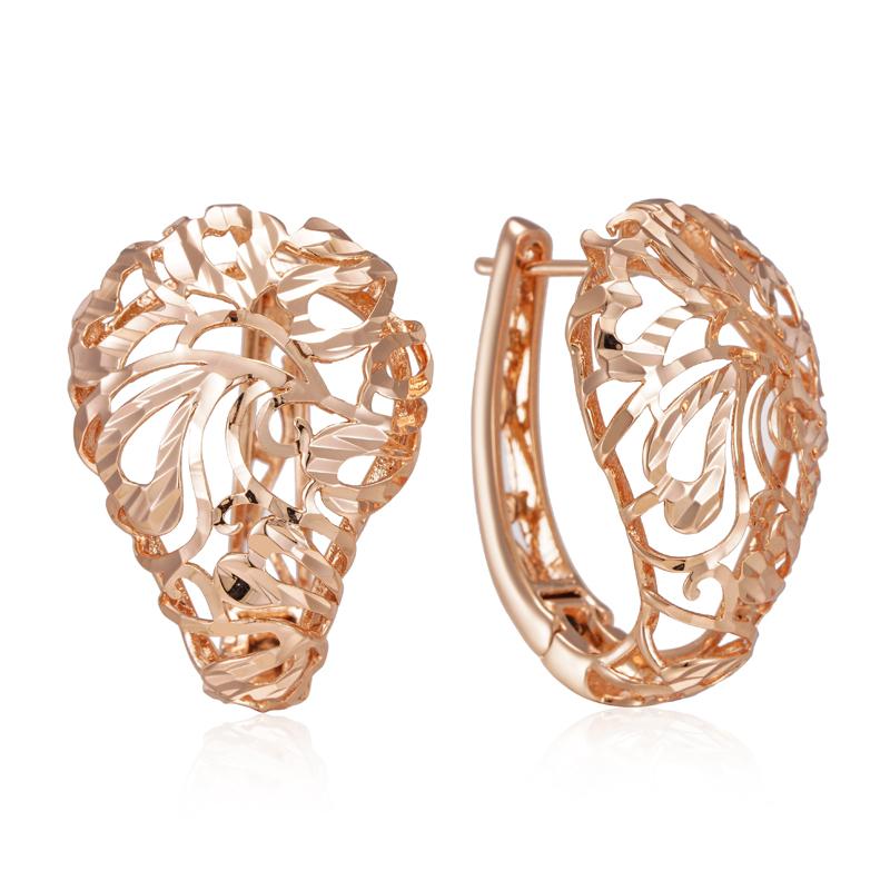 

Fashion Creative Hollow Flower Glossy Big Earring For Women Unusual Rose Gold Color Ethnic Bride Vintage Jewelry