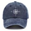 Vintage Gewassen Katoenen Baseballpet Met Kompasprint, Unisex Oude Papa Hoed Met Zonbescherming, Verstelbare Vakantie Thema Casual