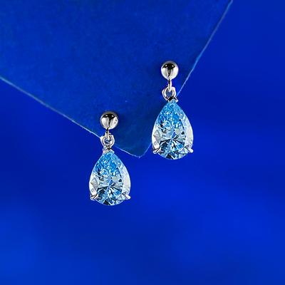 Wassertropfen Meerblau Ohrringe Damen 7 * 10 mm Birnenförmig Diamantfarben Schatz Ohrschmuck