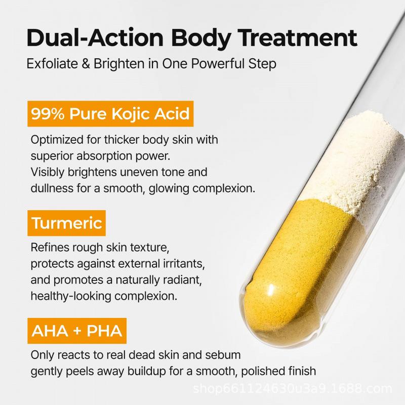 DR Kojic Acid Turmeric Exfoliating Spray Body Foot Skin Brightening Gentle Dead Skin Remover for Rough Dark Knees Elbows Joints Whole Body Cleansing