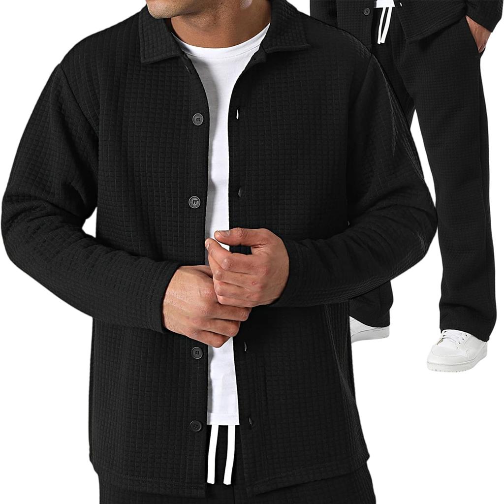 Herren Knitterarm Klein Kariert Revers Jacke Anzug Herren Modischer Langarm Hosenanzug