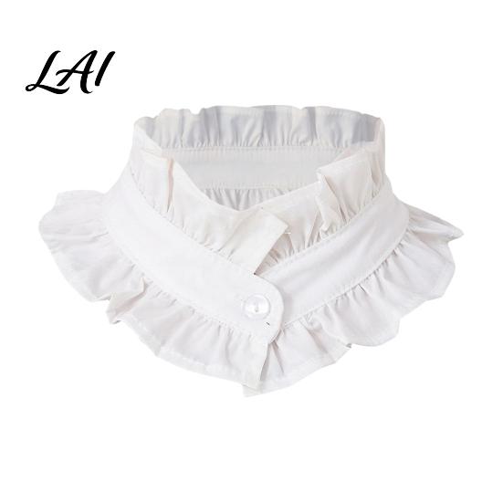 Collared Accessory for Women French Style Ruffled Fake Collar Women Retro Detachable with Sweaters Button Cotton Pleated Dickey Cuffs And