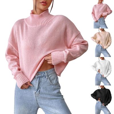 Women's Casual Fashion Comfortable Deep Turtleneck Pullover Solid Color Loose Casual Bottoming Sweater