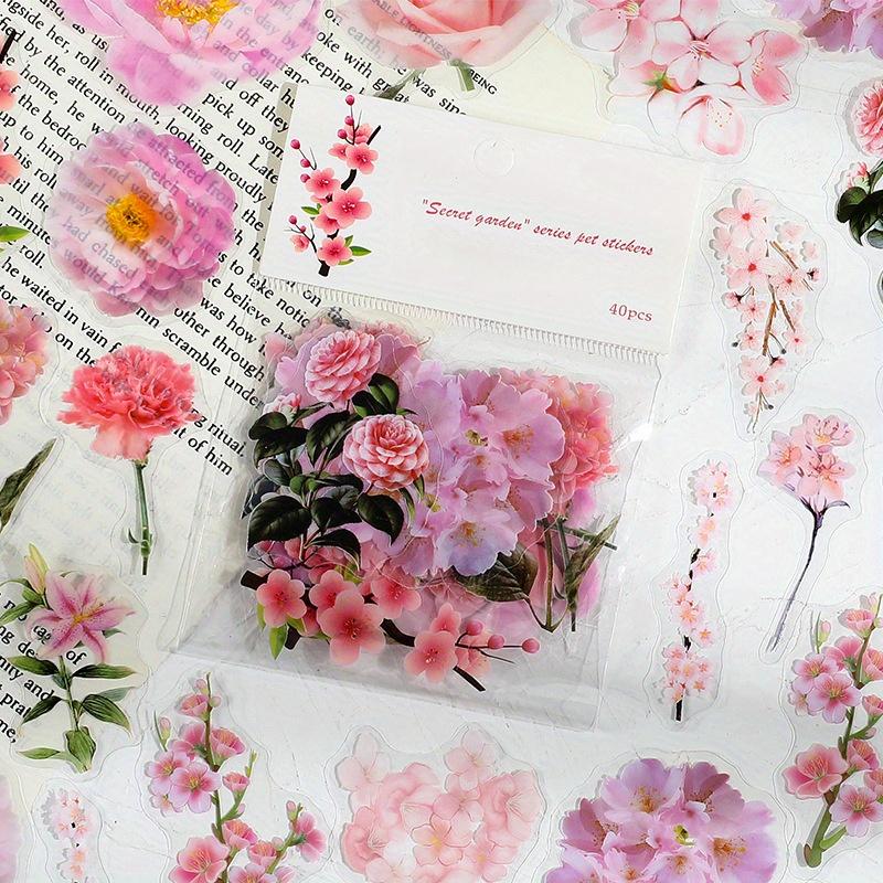 

40 шт. Декоративные наклейки серии «Розовый цветок персика», водонепроницаемые отрывные наклейки «сделай сам» из ПЭТ для бутылки с водой, компьютера, ноутбука, багажа