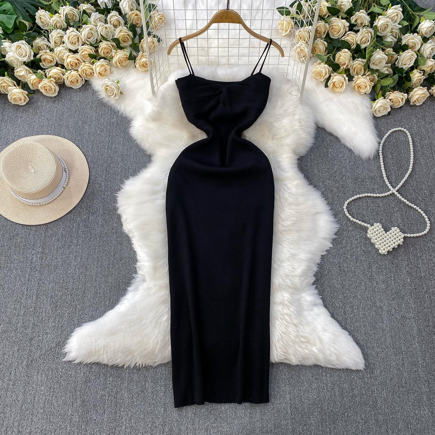 

Летние женские сексуальные вязаные свитера на тонких бретельках, длинные миди, домашние шикарные платья-футляры One Size чёрный