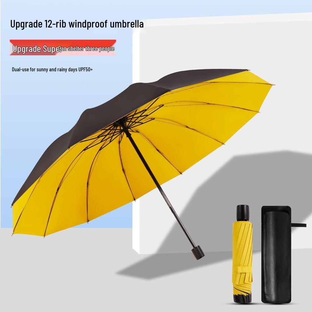 Ombrello Invertito per 3 Persone: Ingrandito, Rinforzato, Protettivo UV, per Sole e Pioggia, Design Pieghevole con Colla Nera.