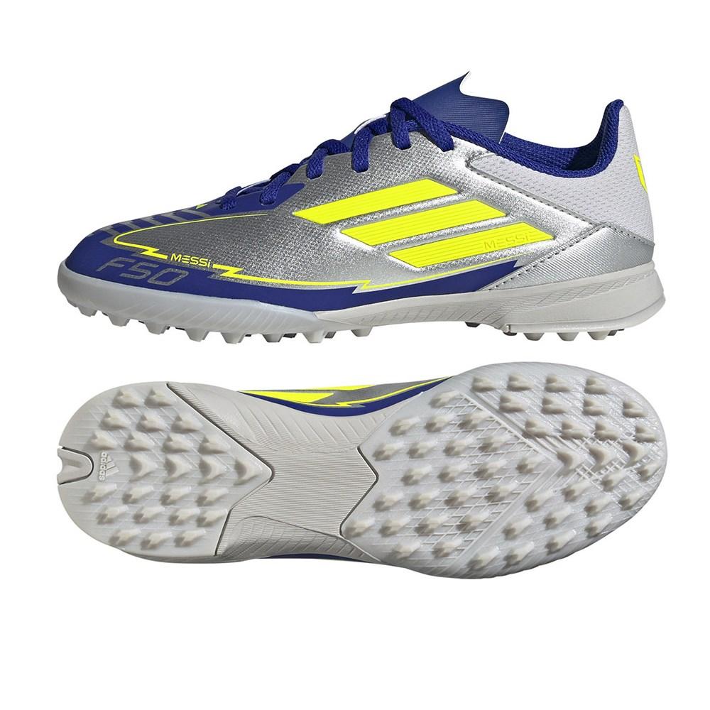 adidas F50 Club Messi Soccer Shoes Synthetic Silver/yellow/blue