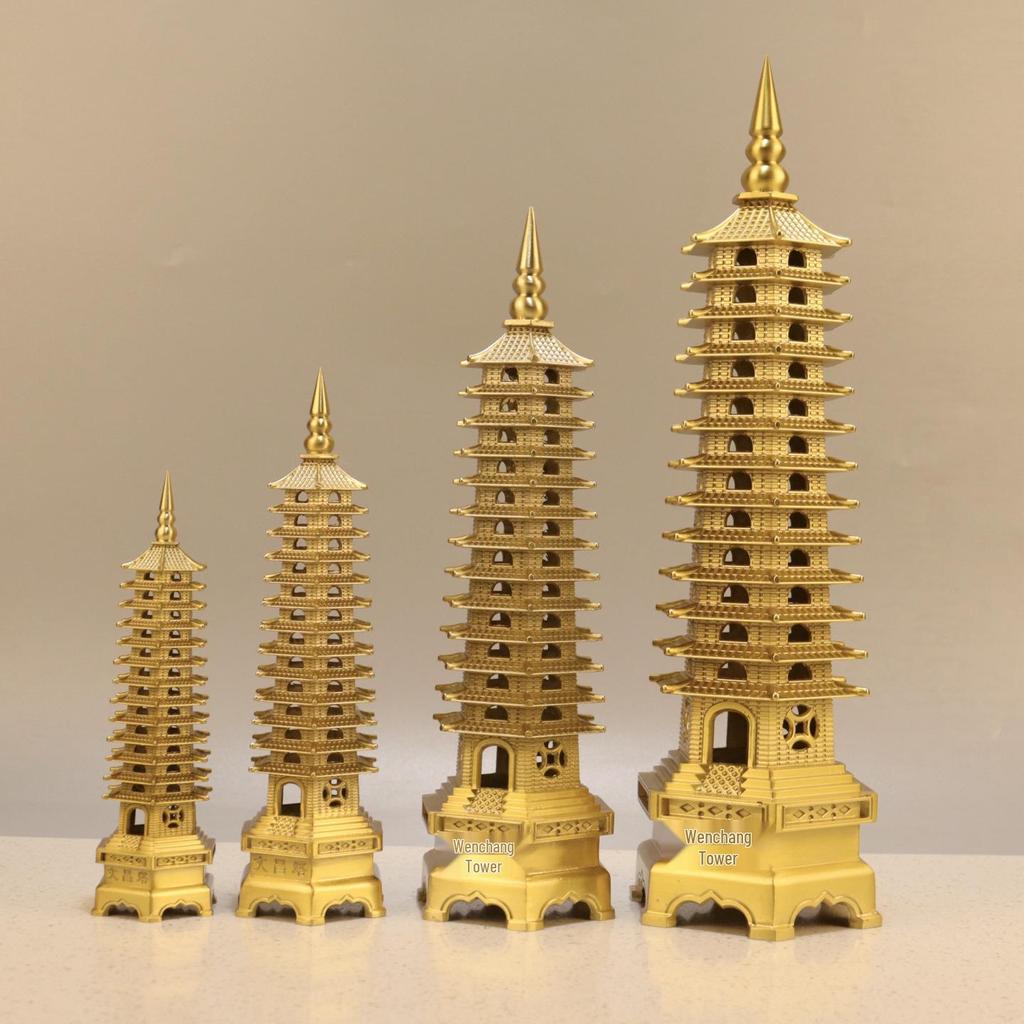 Thirteen-Story Pure Copper Wenchang Pagoda Ornament for Study Desk - Chinese Craftsmanship