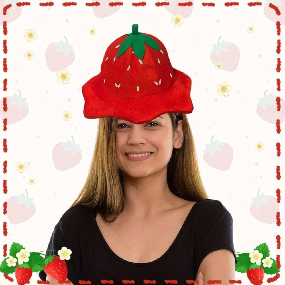 Red Plush Strawberry Hat Cartoon Strawberry Cosplay Fruit Hat Strawberry Headgear  Role Playing