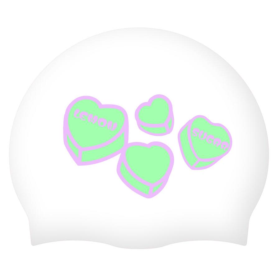 Lemonsyuga Candy Love Silicone Swim Cap White