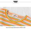 Women's Rainbow Striped Cropped Short Sleeve Top, Hyuna Style, Tight Fit, High Waist, Belly Button Show