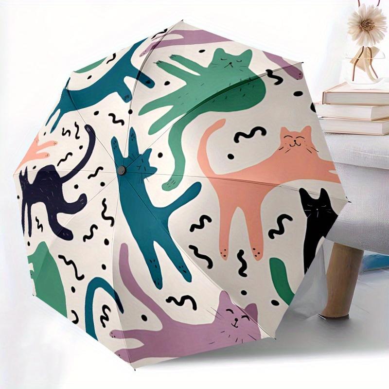 1pc Cat Pattern Automatic Open 8-Rib Windproof Umbrella, Travel & Commuting, Suitable for All Seasons