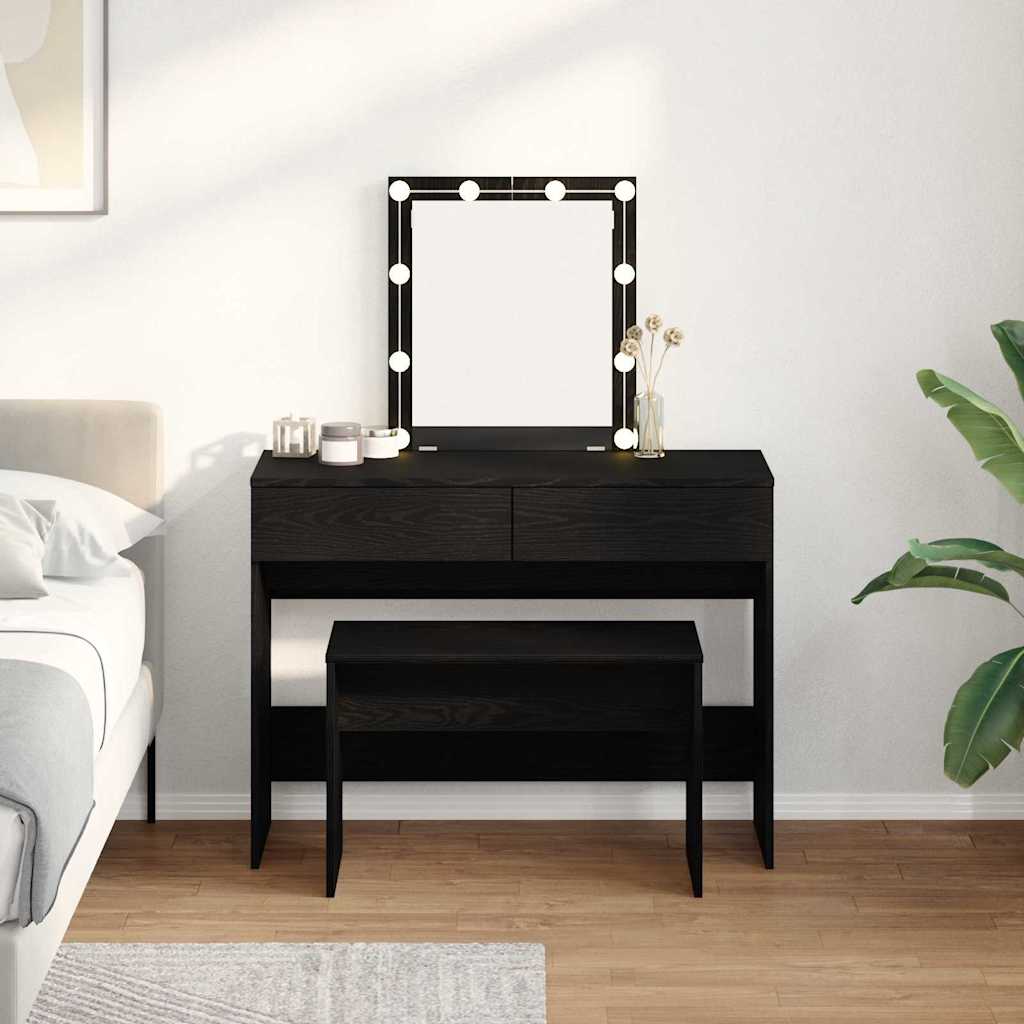 Black Clothing Stool with Oak Effect 70 x 35 x 45 cm