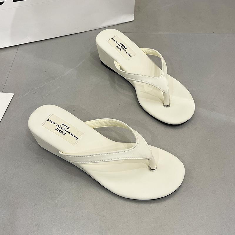Fashion Women Wedges Slippers Heeled Sandals Casual Flip Flops Flats Shoes Woman 2025 Trend Summer Pumps Shallow Clip Toe Slides Mujer