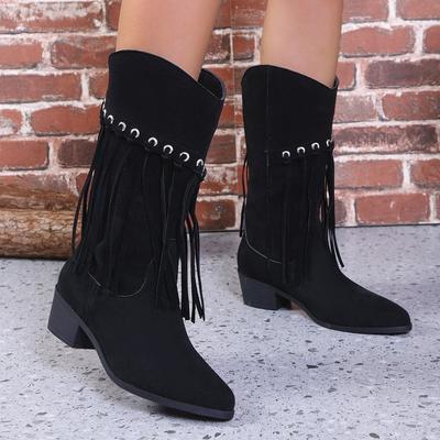 2024 Bestseller Herbst und Winter Neue mittelhohe spitze Stiefel mit Fransen, große Größe 36-43, hohe Kniestiefel, modische Damenstiefel
