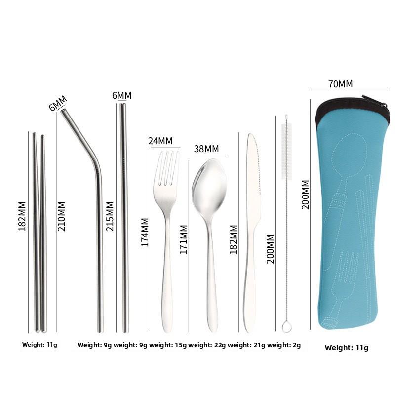 Stainless Steel Tableware Set of Knives, Forks and Spoons, Spoons and Chopsticks, Student Outdoor Portable Tableware Set