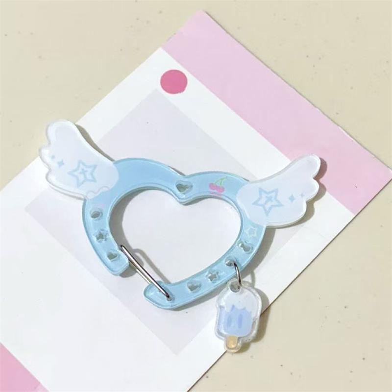 

Карабин в форме сердца с крыльями, альпинистская пряжка, акриловый брелок конфетного цвета, подвески, многоцелевое кольцо для ключей, крючок для подвешивания на сумку синий