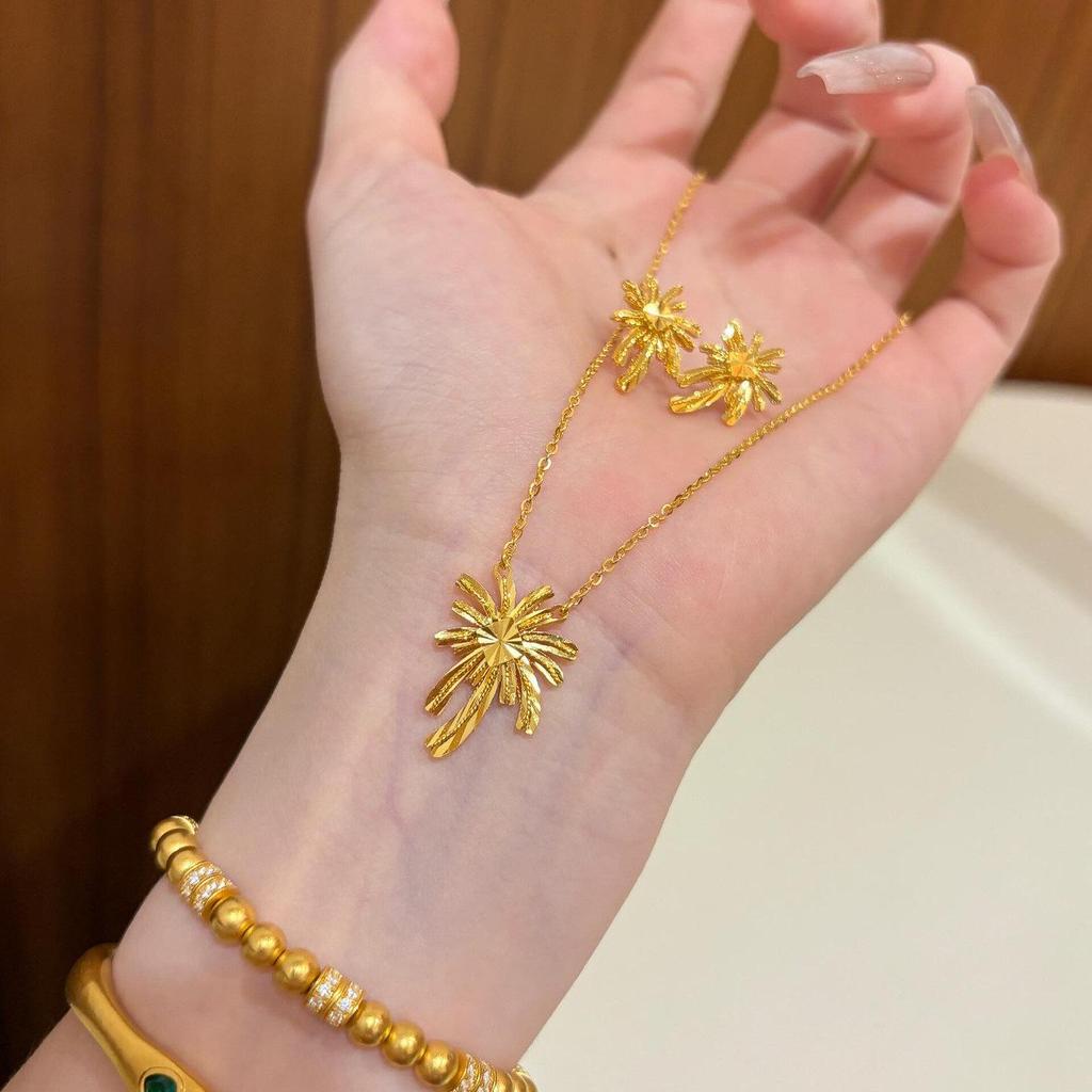 24k Gold Plated Flower Earrings & Necklace Set: Elegant Luxury Jewelry for Women