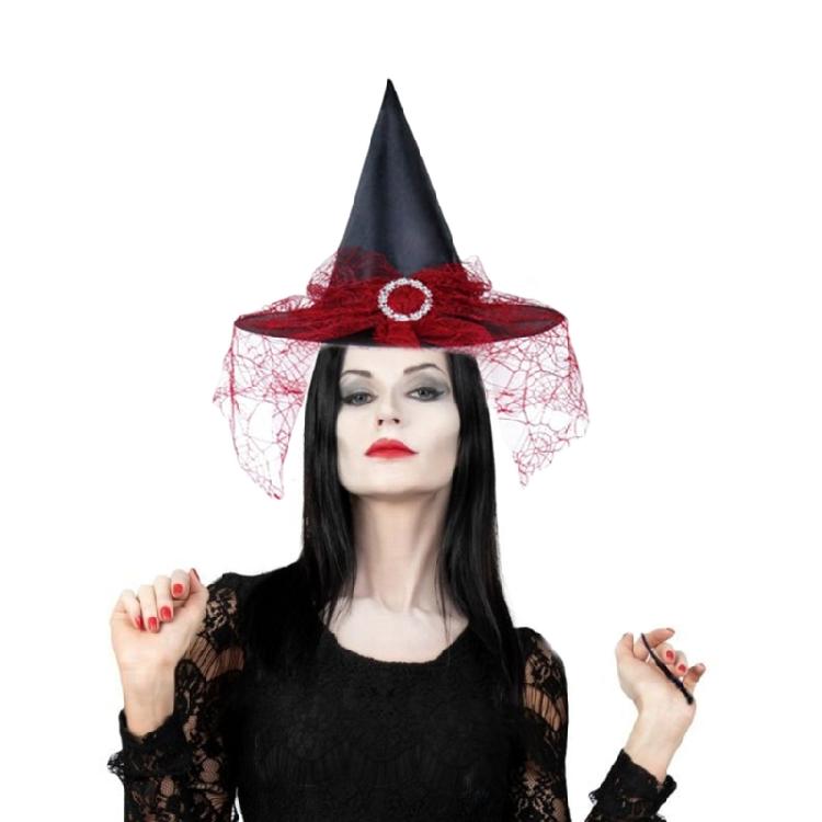 Witch Costume Accessory Include Witch Hat Choker Necklace Earrings Eye Mask for Women Adult Masquerade Halloween Cosplay
