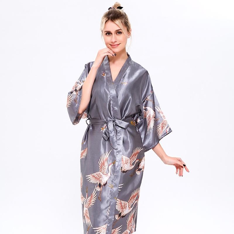 Pajamas Women's Summer Sexy Ladies Ice Silk Nightgown Medium Sleeve Large Size Bathrobe Silk Bridal Morning Gown