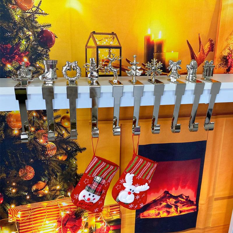 1pcs Christmas Pendant Snowflake Elk Snowman Tree Shaped Metal Hook For Fireplace Door Cabinet Xmas Party Navidad New Year Decor