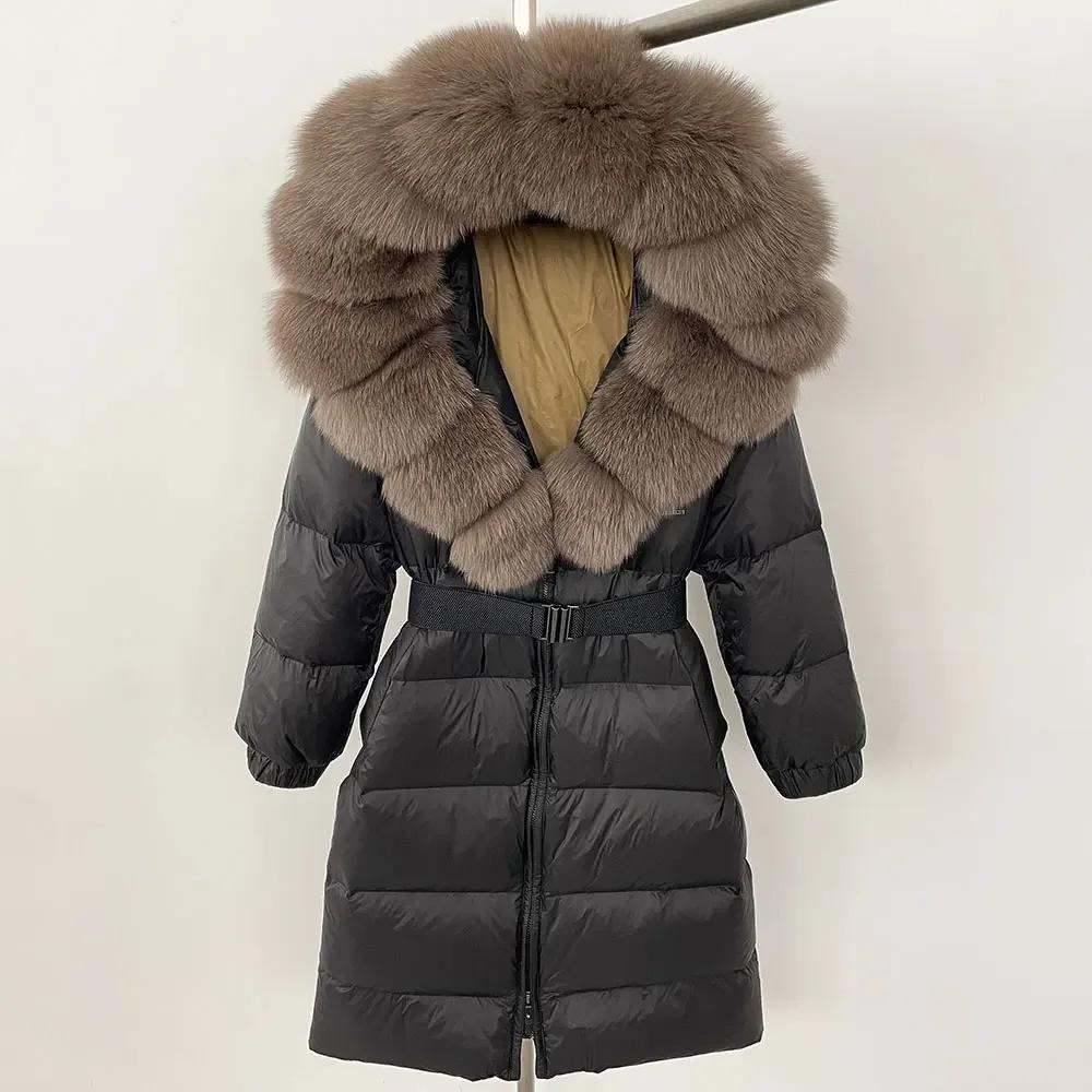 OFTBUY Moda Inverno Giacca Piumino 90% Imbottita con Piumino Collo in Pelliccia di Volpe Oversize Rimovibile Cucita Giacca Piumino Donna Abbigliamento Casual Largo
