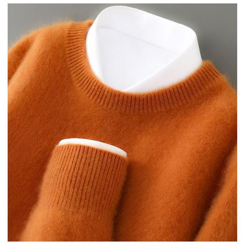 Men's 100% Pure Wool Half-High Collar Thick Cashmere Sweater - Autumn/Winter Loose Knit Pullover.