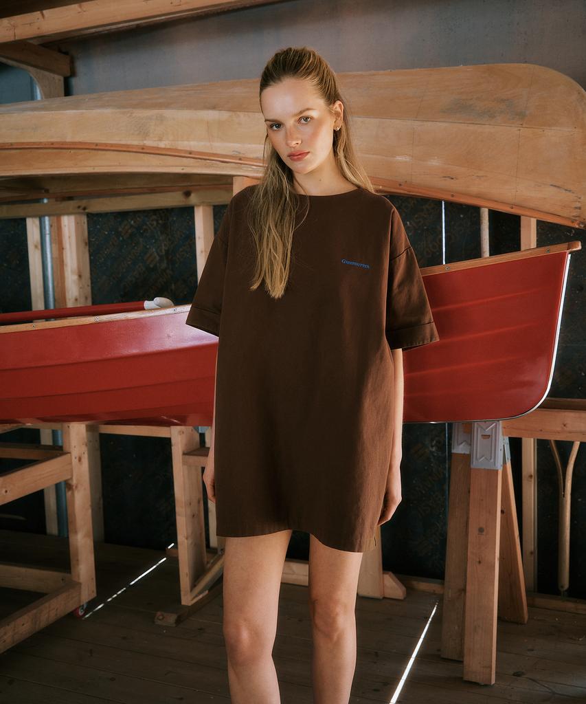 GREENBUTTER Relaxed Cotton Dress (Brown)