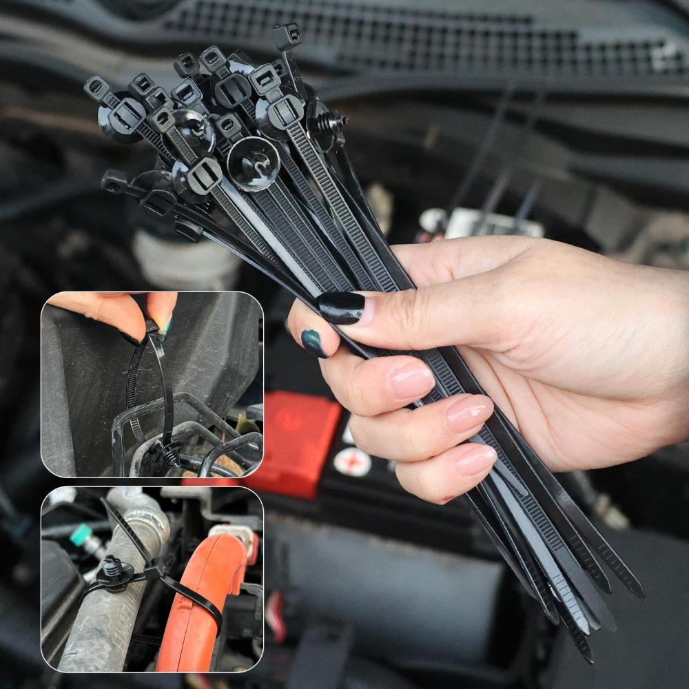 Vehicle Wiring Harness Fixing Cable Tie Push Mount Car Fastener Clip Nylon Zip Tie Wrap Auto Repair Tool Kit Universal 15cm 20cm