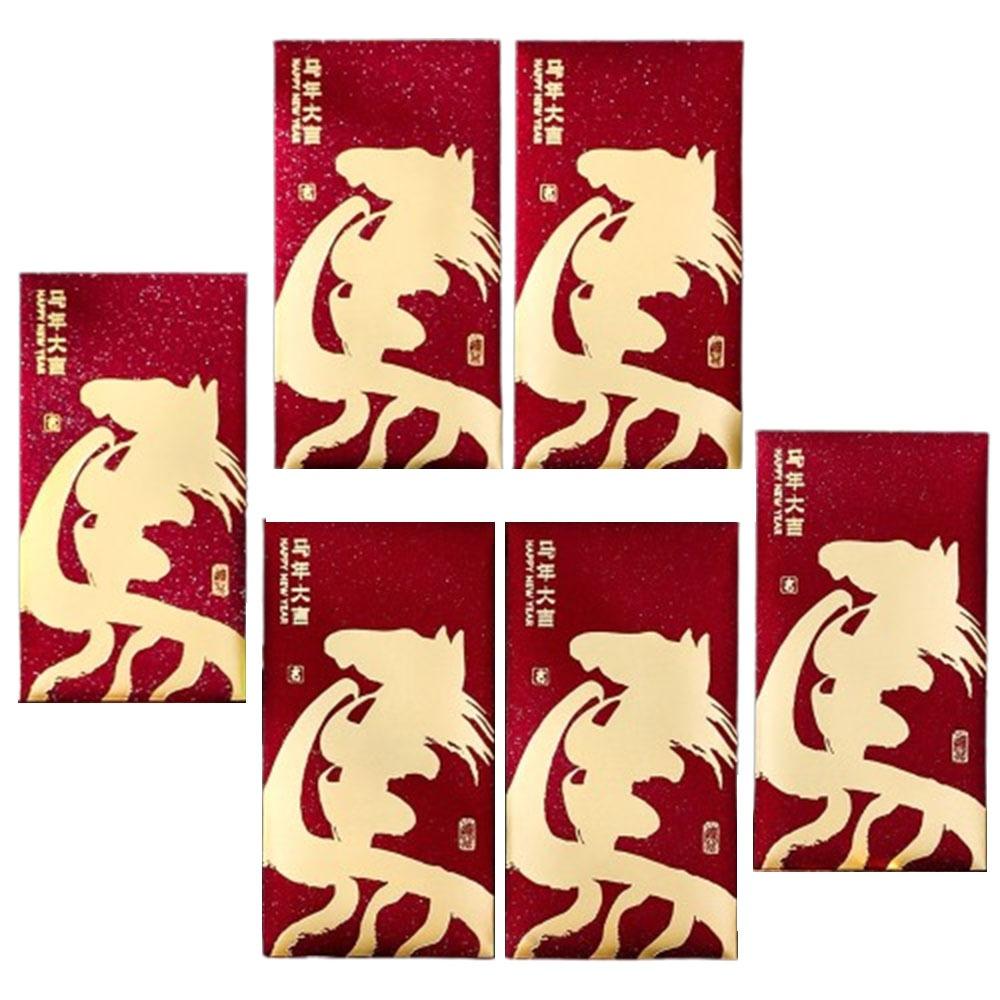 6pcs Traditional Lucky Money Envelopes 2026 Horse Year Red Pocket Money Bag  Marriage Ceremony