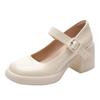 High heel Mary Jane single shoes cream Lolita thick heel round head soft sole one word with square buckle small girl matching