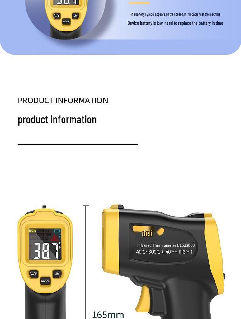 Deli High-Precision Industrial Infrared Thermometer for High and Low Temperatures