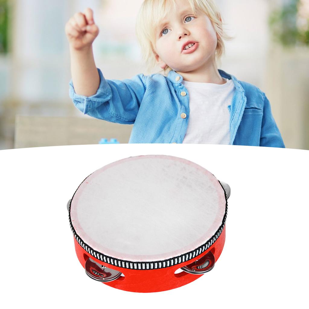 Kids Tambourine Drum Solid Wood Ergonomic Handle Pleasant Sound Tambourine Music Educational