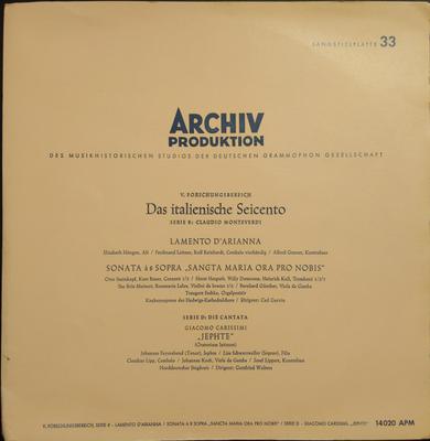 LP Record CLAUDIO MONTEVERDI  GIACOMO CARISS  Lamento DArianna  Sonata A 8 Sopr APM1420 Archiv Produkti 1955 Germany Classical Used