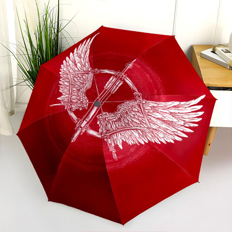Feather Wings pattern, automatic folding umbrella, portable and foldable design, 8 ribs, a Christmas or birthday gift.