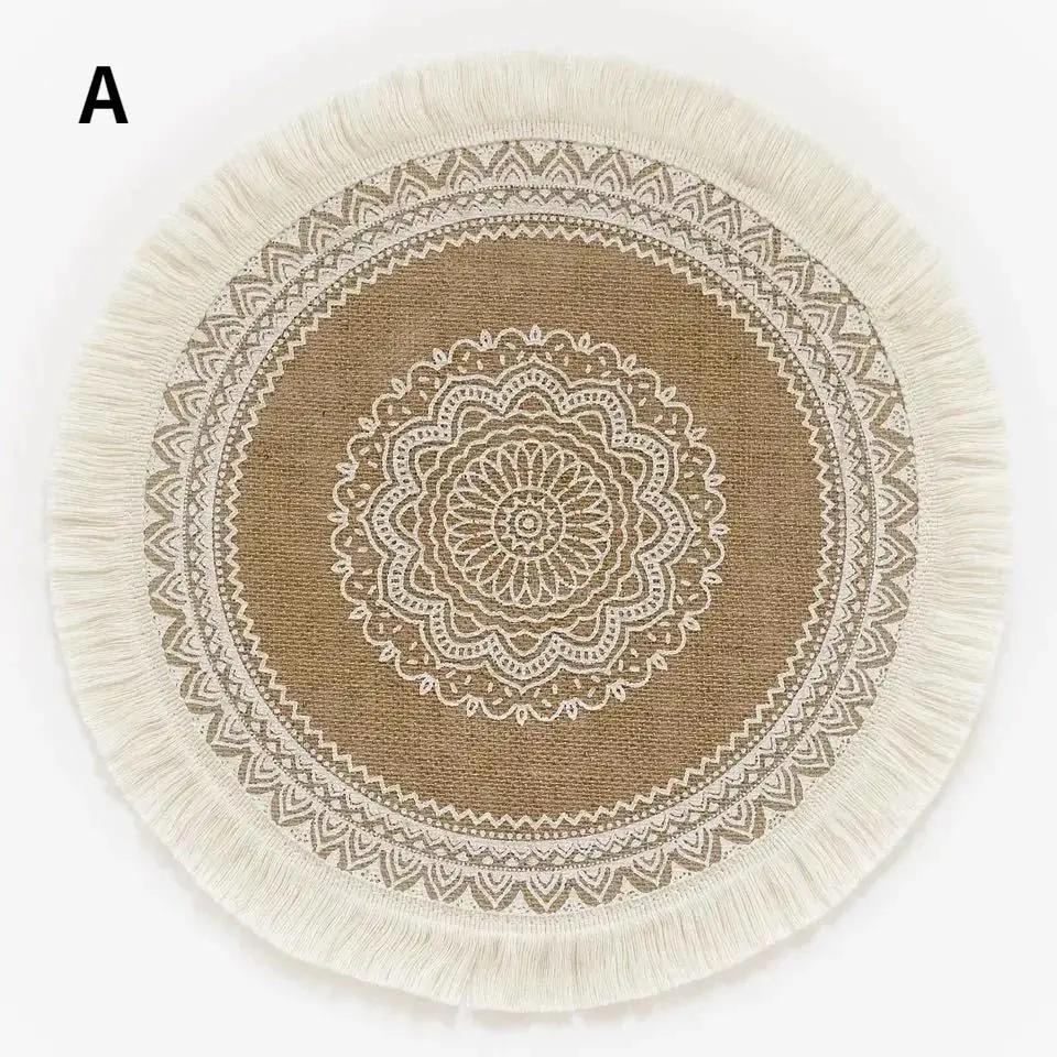Practical New Ins Style Minimalist Tableware Mat Home Circular Woven Mat Restaurant Retro Hemp Decorative Mats Shooting Prop