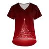Women's Christmas Print Loose V-Neck Pocket Short-Sleeved Uniform