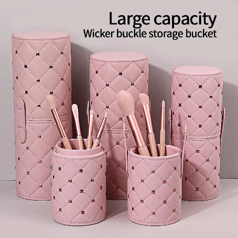 1Pcs PU Leather Makeup Brush Storage Bucket Portable Travel Cosmetic Bag Multi-Function Dust-Proof Waterproof Makeup Brush Box