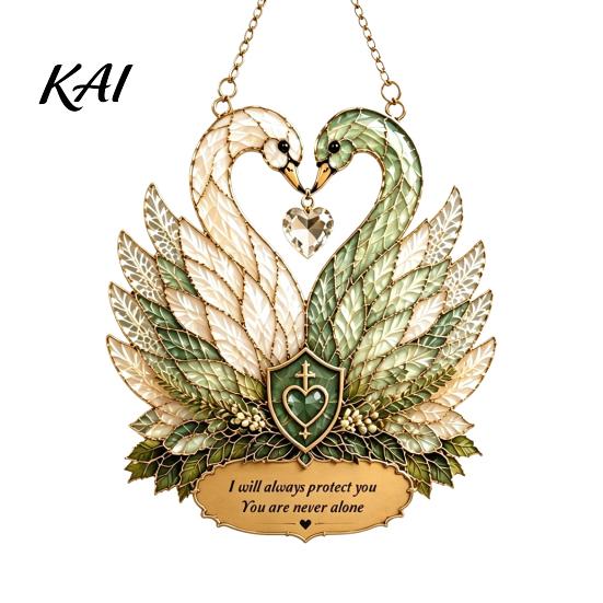 Love Symbol Home Decor Stained Glass Style Swan Pendant, Decorative Acrylic Suncatcher for Window Car Hanging Ornament And Christmas Tree Ornament,