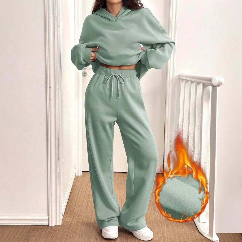 2-Piece Women's Casual Warm Lined Hoodie & Pants Set - Autumn/Winter Sportswear