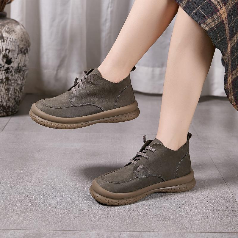 Best-selling Handmade Women's Shoes, Retro Round-toed Flat High-top Lace-up Soft Leather Women's Single Boots