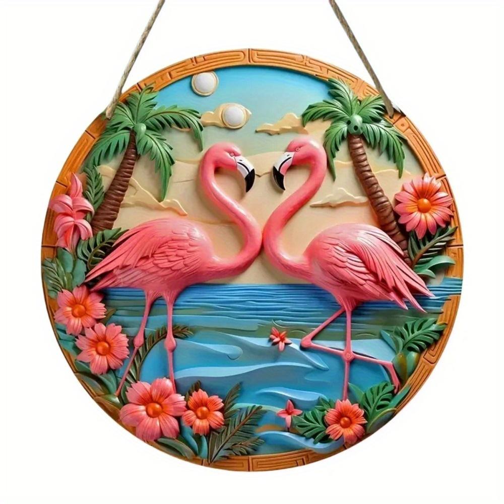 

1 шт. 2d плоский красивый розовый логотип фламинго круглый деревянный, летний пляжный знак - 20 см, приветственный знак, подходит для дома, бара, кафе, украшения террасы 20cm*20cm