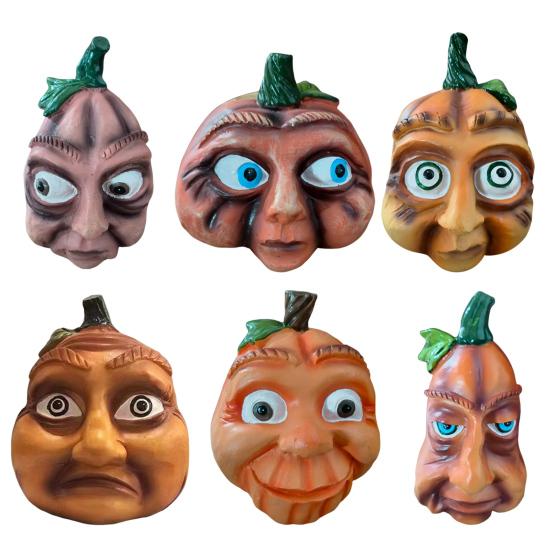 Halloween Pumpkin Statue with Expression Cartoon Pumpkin Head Resin Figurine Sculpture Indoor Outdoor Garden Desktop Decoration