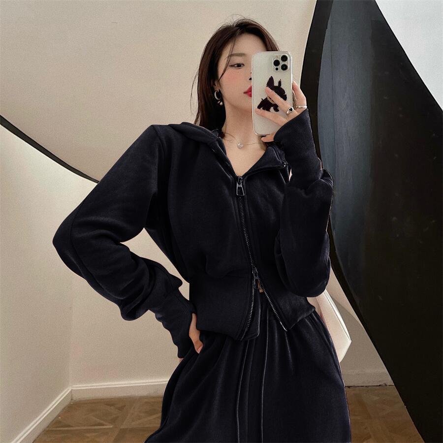 Trendy Korean-Style Slimming Women's Sport Suit: Stylish Spring/Autumn Hoodie & Casual Two-Piece Running Set