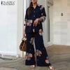 ZANZEA Women Long Sleeve Blouse and Pants Floral Print Two Piece Suit Sets